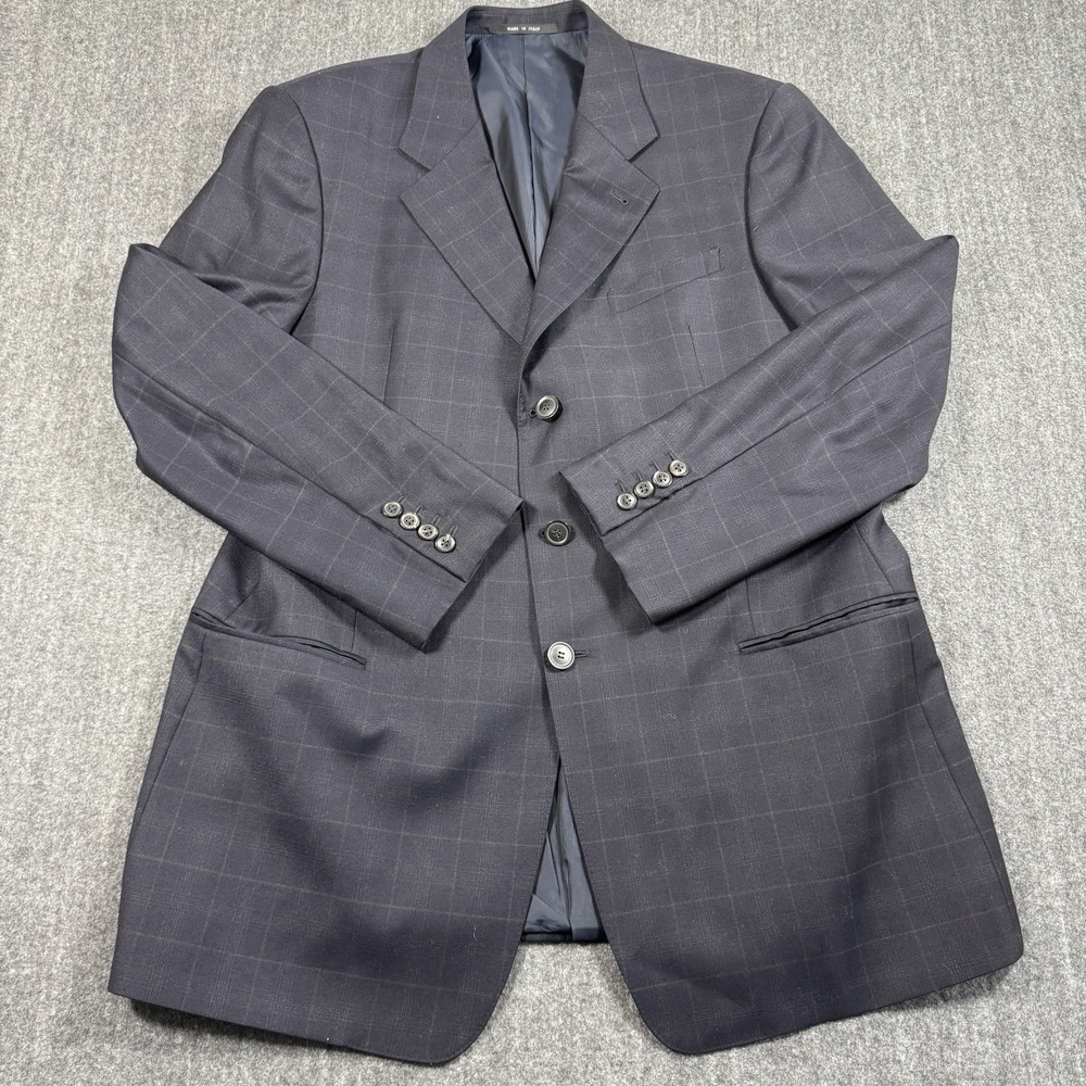 Armani Collezioni Men's Blazer 46L Navy Plaid 100% Wool Made in Italy